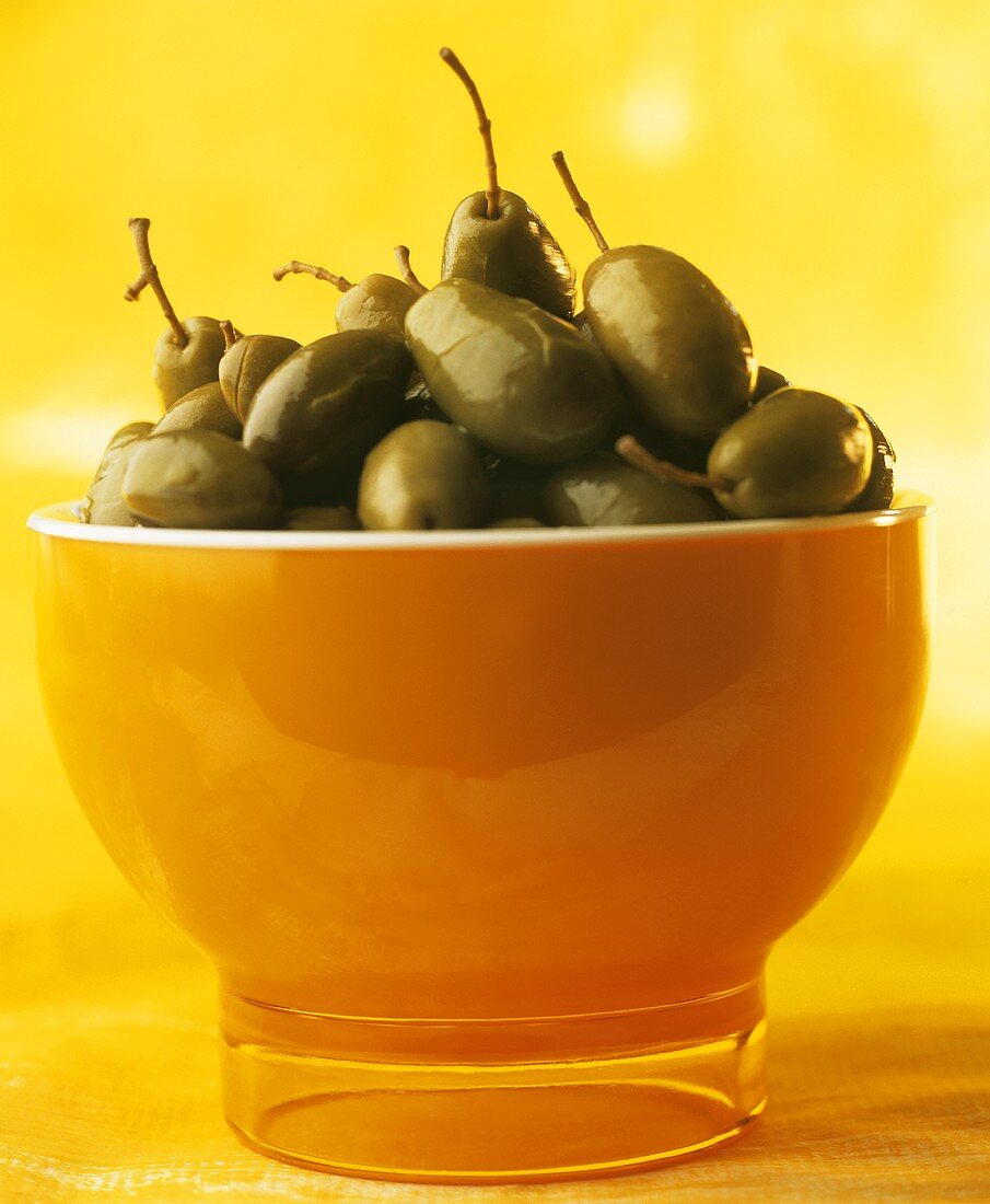 Green olives in a bowl