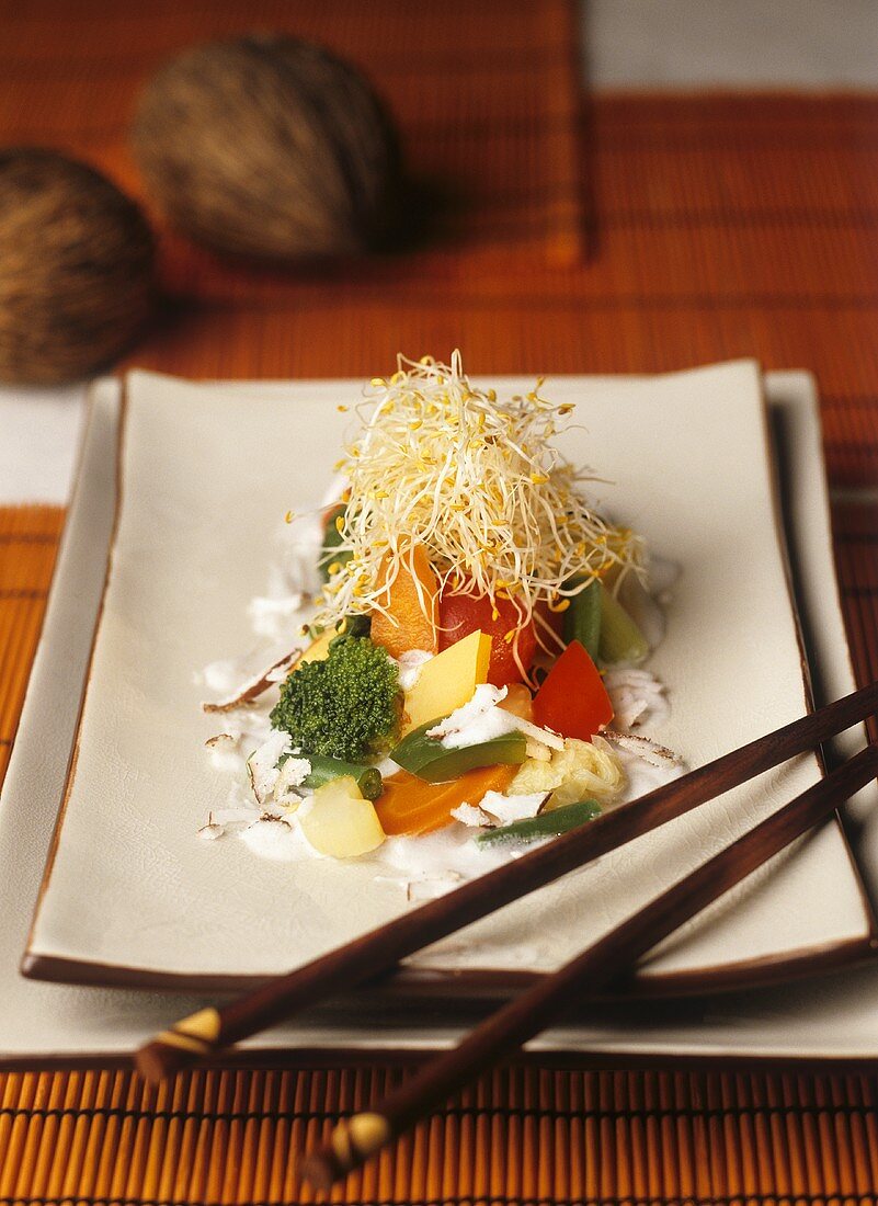 Vegetables with sprouts and coconut sauce