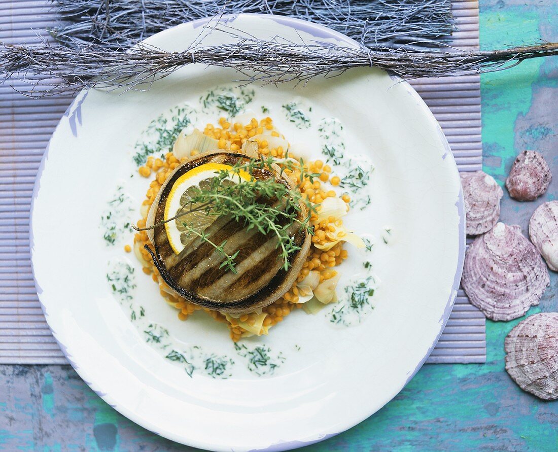 Grilled artichoke on lentils