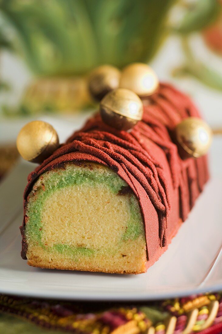 Chocolate-coated sponge cake for Christmas