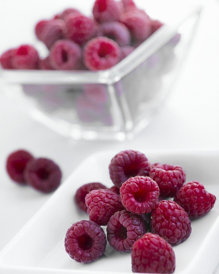 Frische Himbeeren in Schälchen