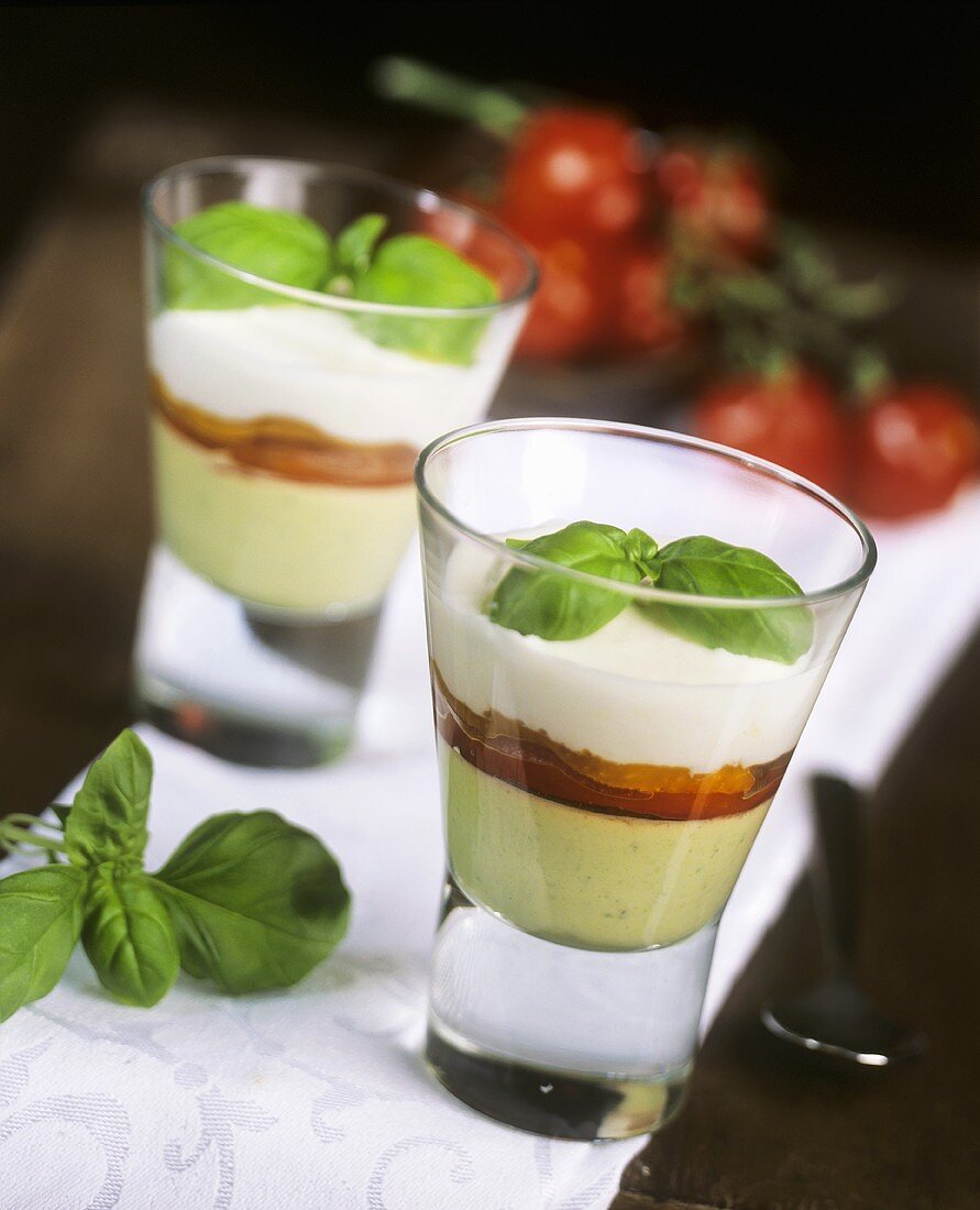 Ricotta mousse with pesto and peppers