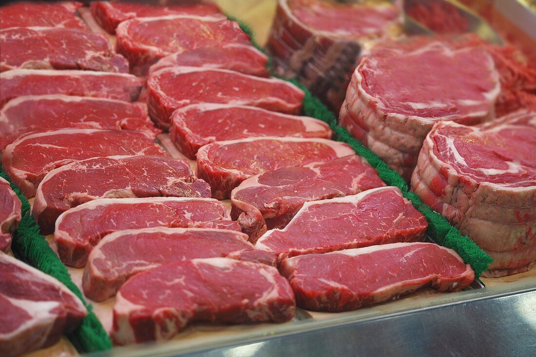 Beef on a meat counter