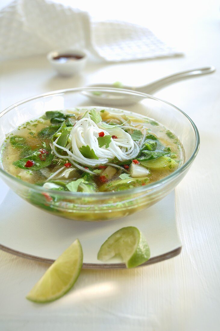 Rice noodle soup with coriander