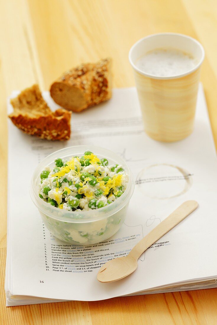 Soft cheese with peas, lemon zest and tarragon