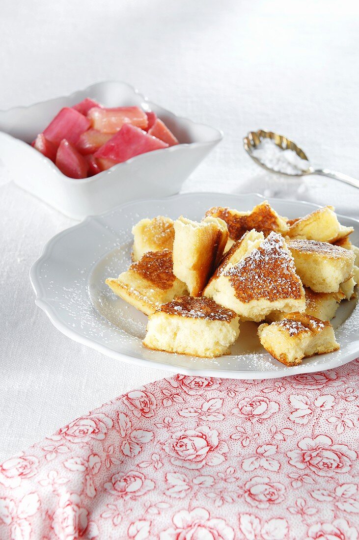 Kaiserschmarren ('Emperor's pancake', Austrian dessert) with rhubarb