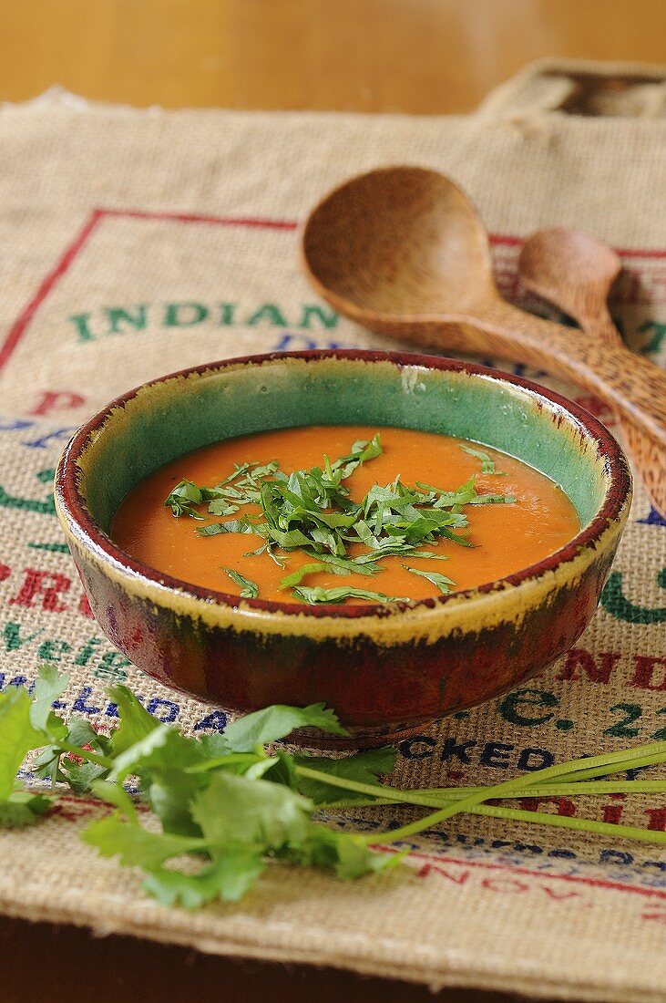 Tomatensuppe mit Koriandergrün (Indien)