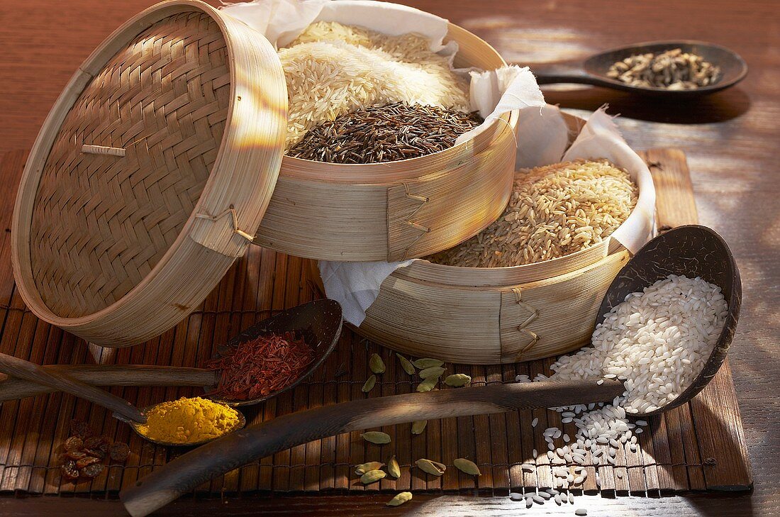 Still life with various types of rice