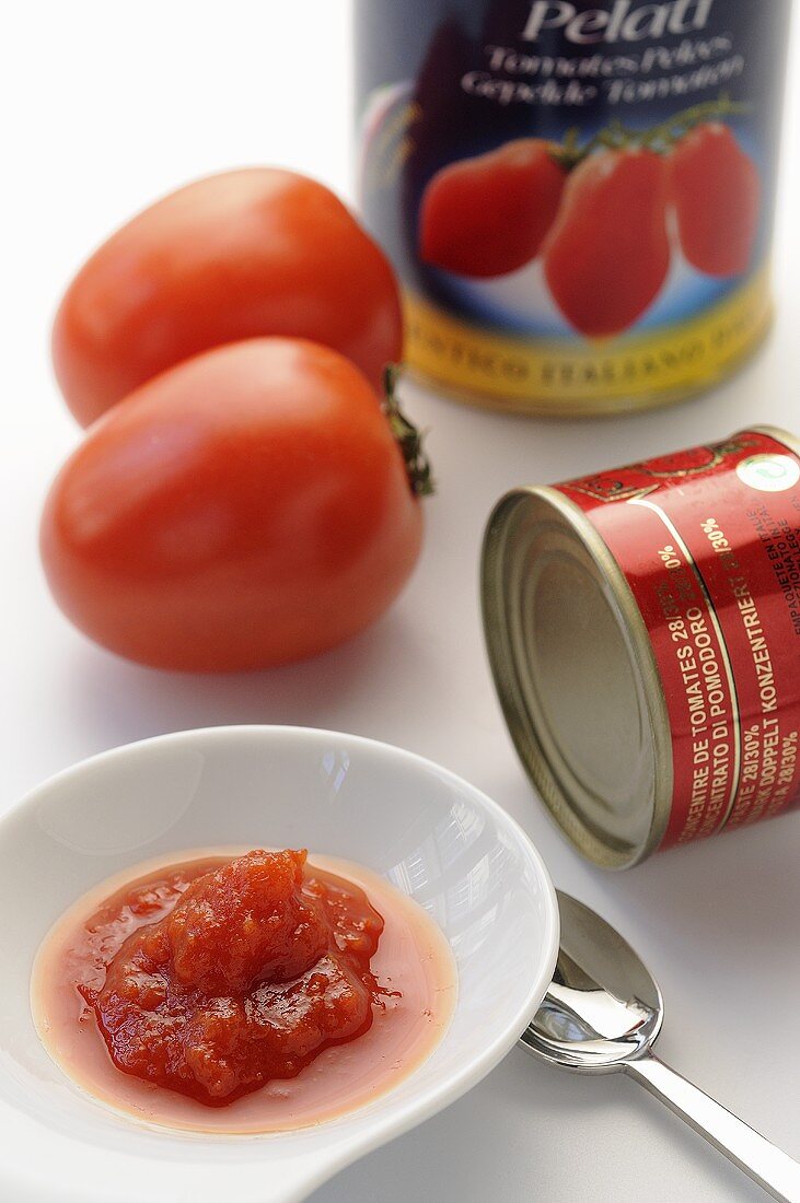 Fresh tomatoes, tinned tomatoes, tomato puree and tomato flesh