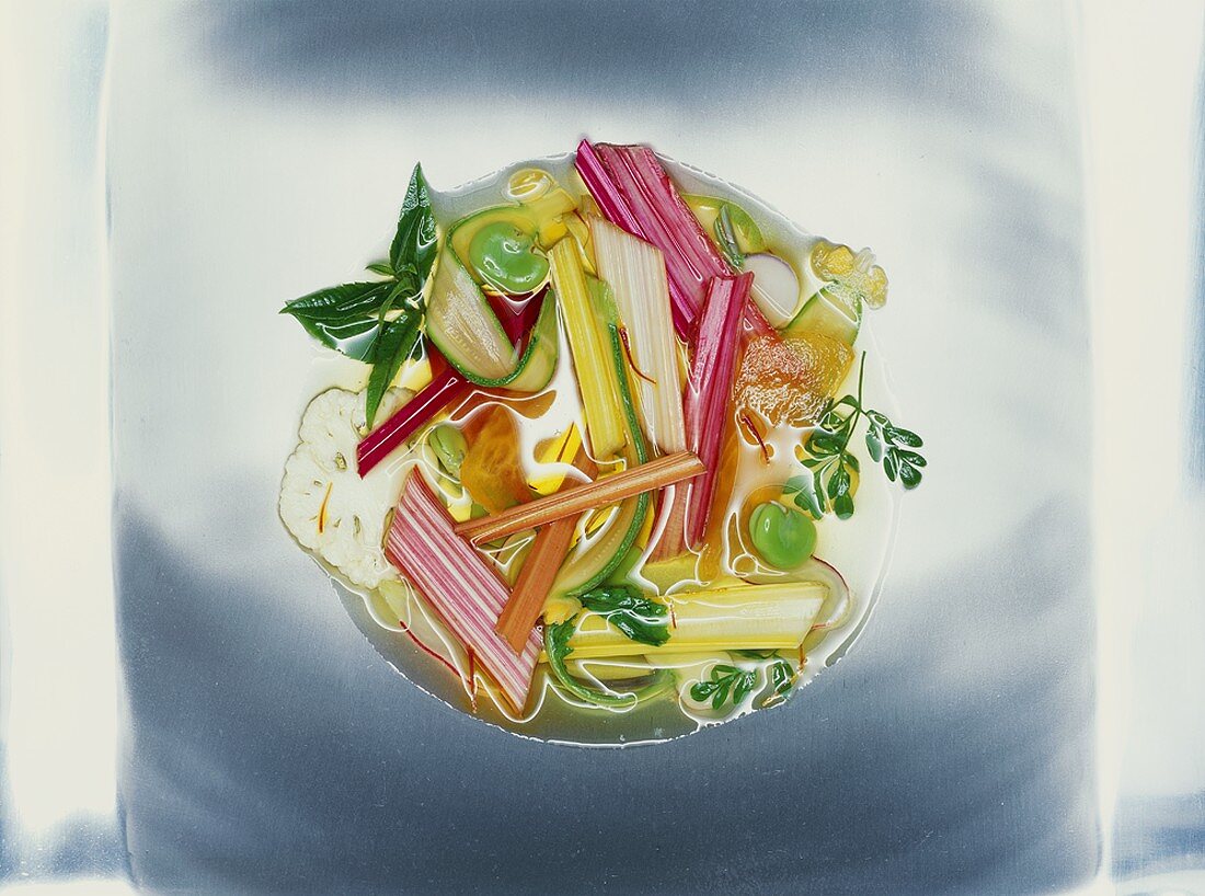 Vegetable soup with saffron and rhubarb