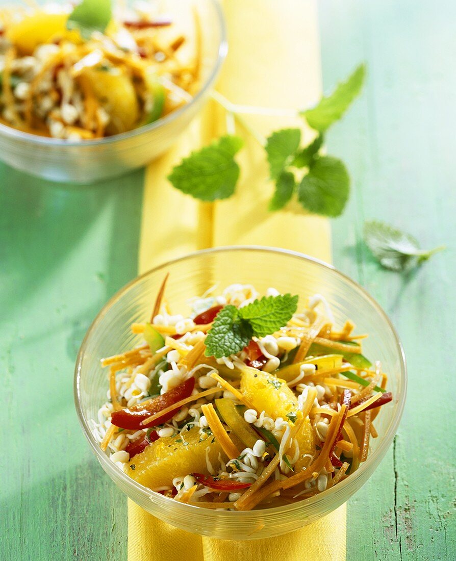 Sprout salad with carrots and oranges