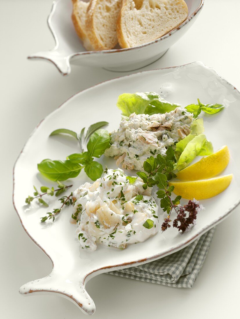 Tuna spread with capers and quark with halibut