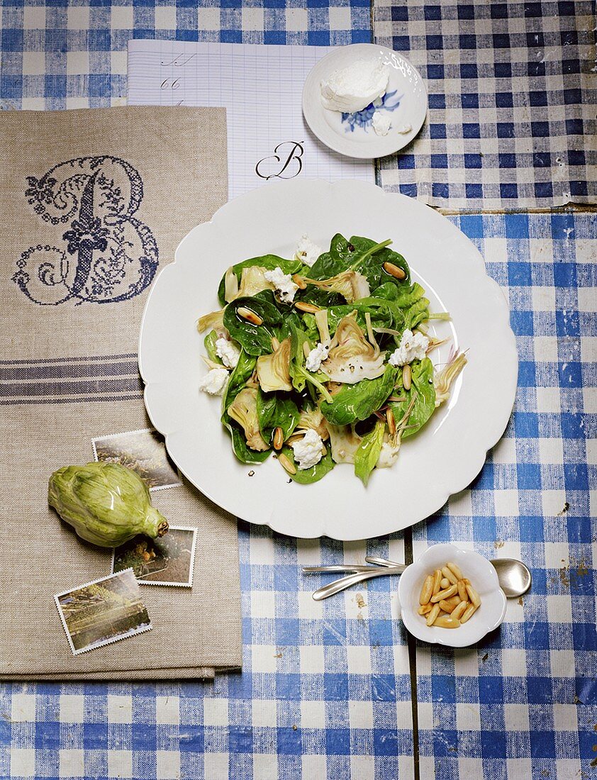 Artichoke salad with pine nuts