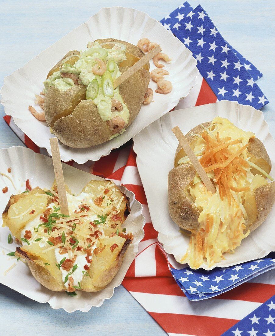 Baked potato with three fillings
