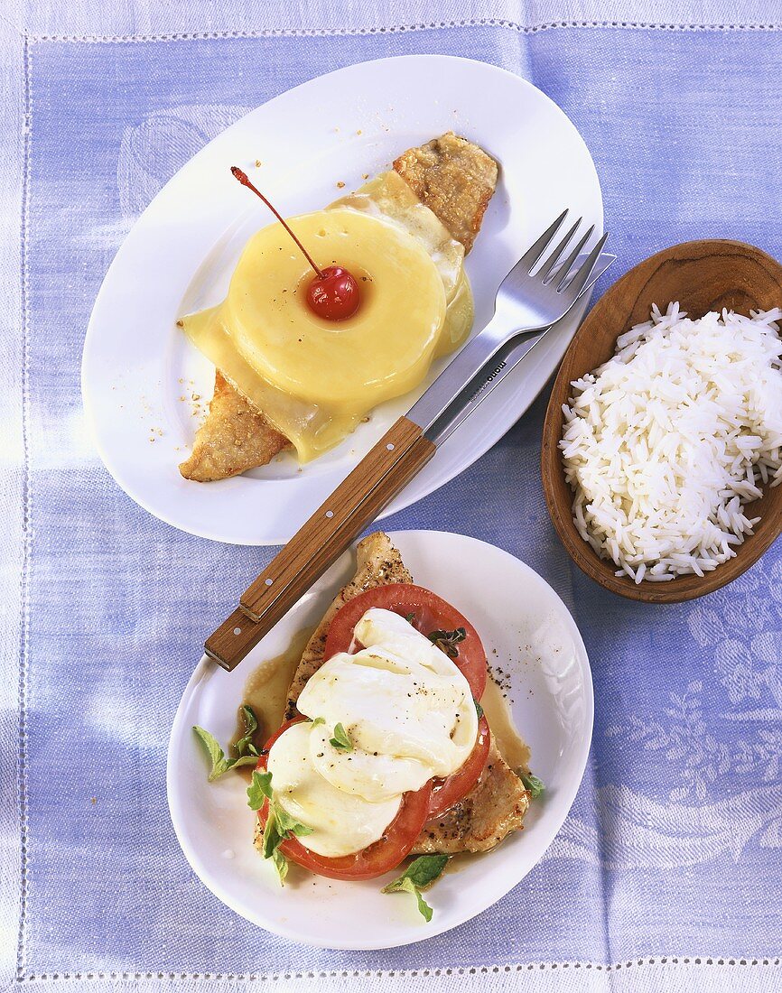 Putenschnitzel mit Tomate-Mozzarella, Schnitzel 'Hawaii'