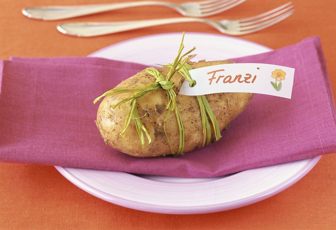 Place-card on potato