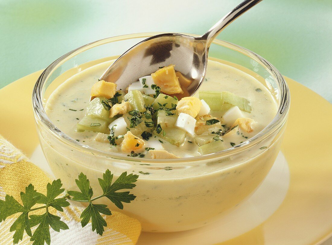 Cold herb soup with egg