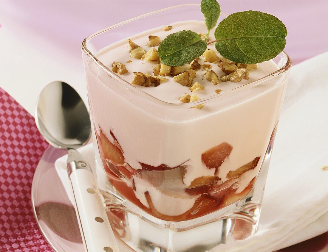 Plum compote with yoghurt and nuts