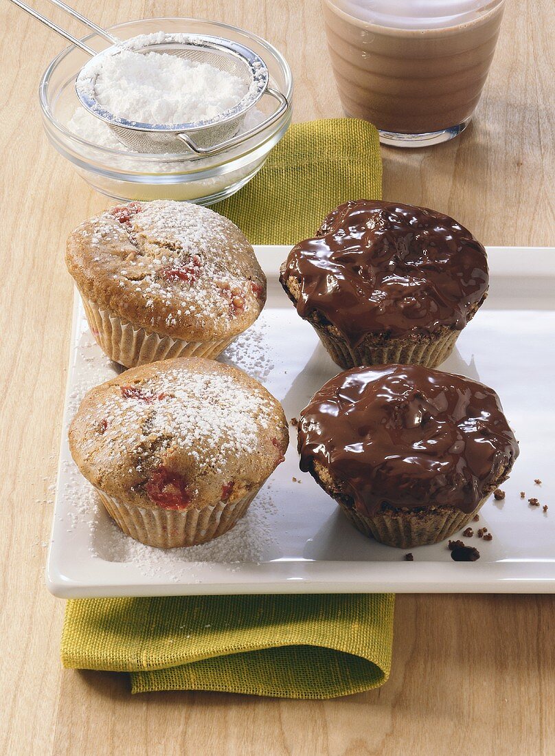 Walnut muffins, chocolate almond muffins