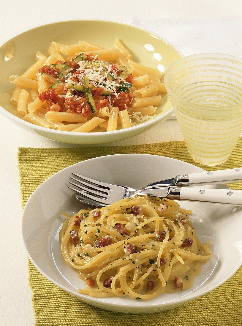 Spaghetti alla carbonara, Penne mit Zucchinisauce