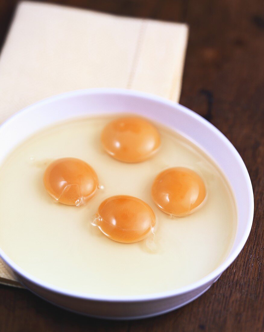 Eggs broken into dish