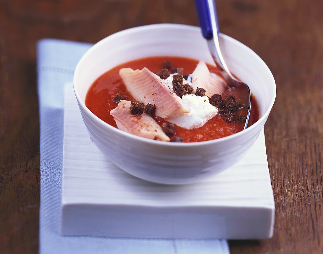 Creamed tomato soup with trout