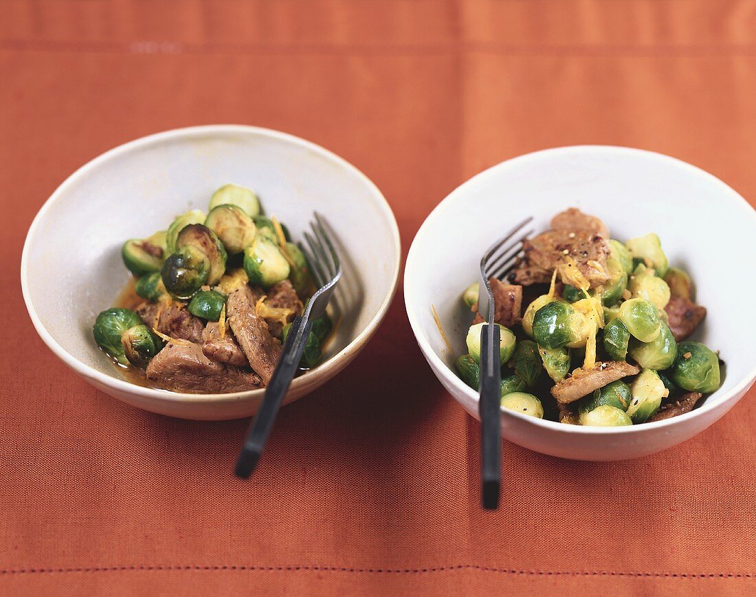 Stir-fried duck breast with Brussels sprouts