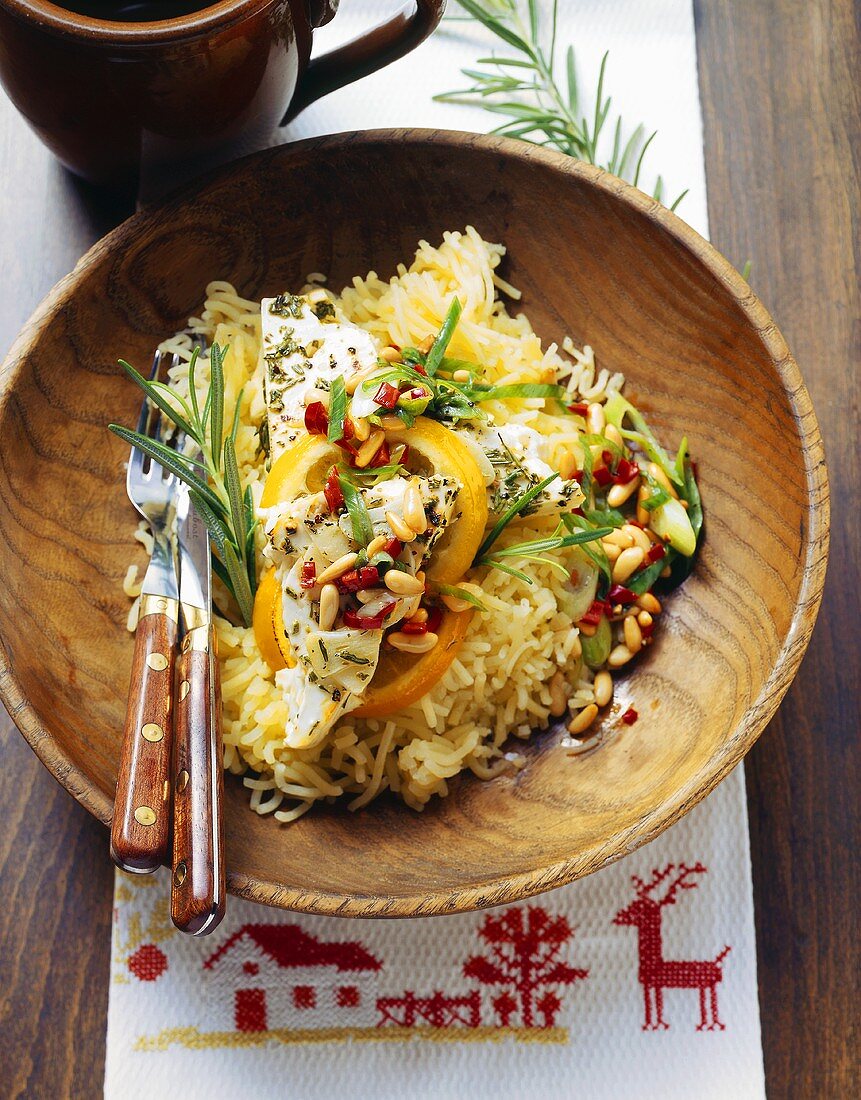 Cheese salad with pine nuts and rosemary