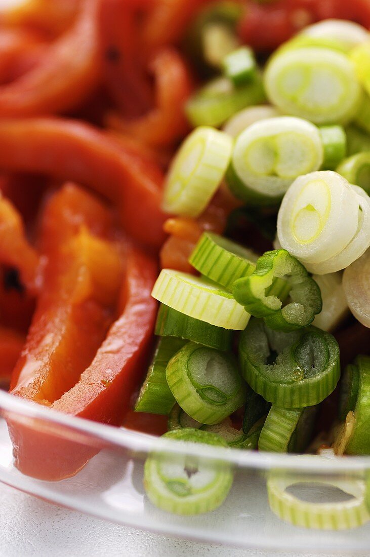 Spring onions and peppers, chopped