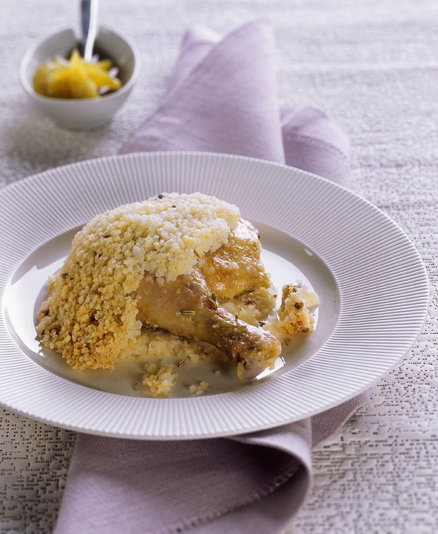 Chicken leg in salt crust