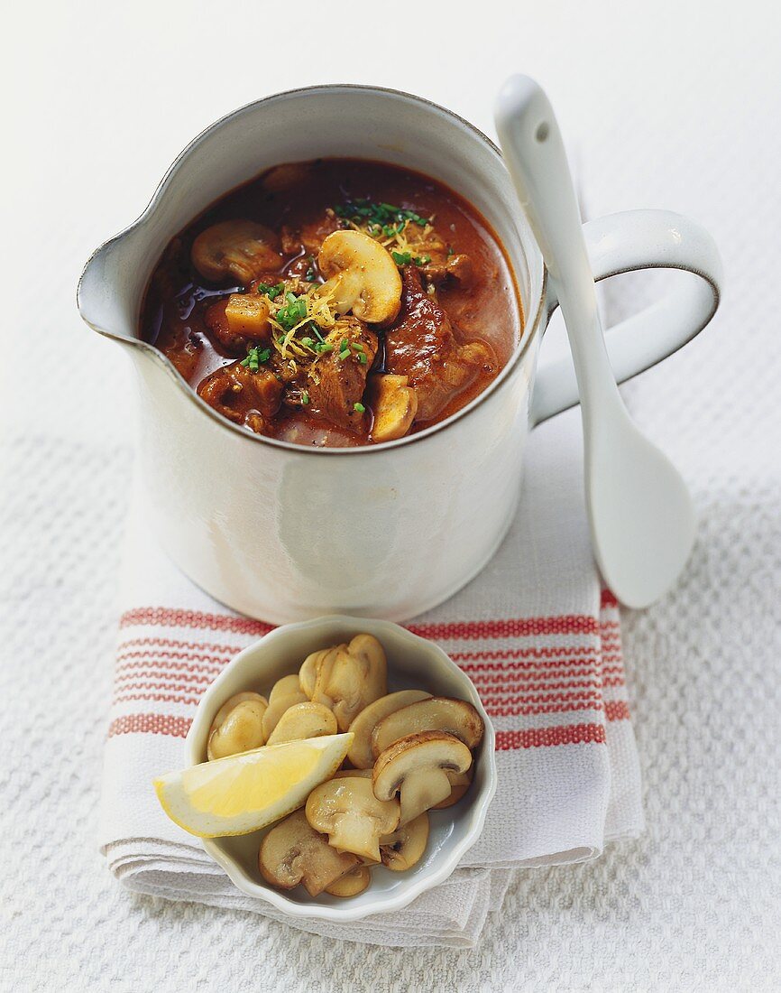 Goulash soup with mushrooms