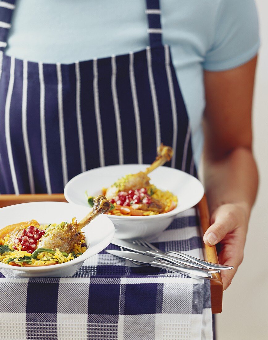 Chicken pilaf with pomegranate seeds