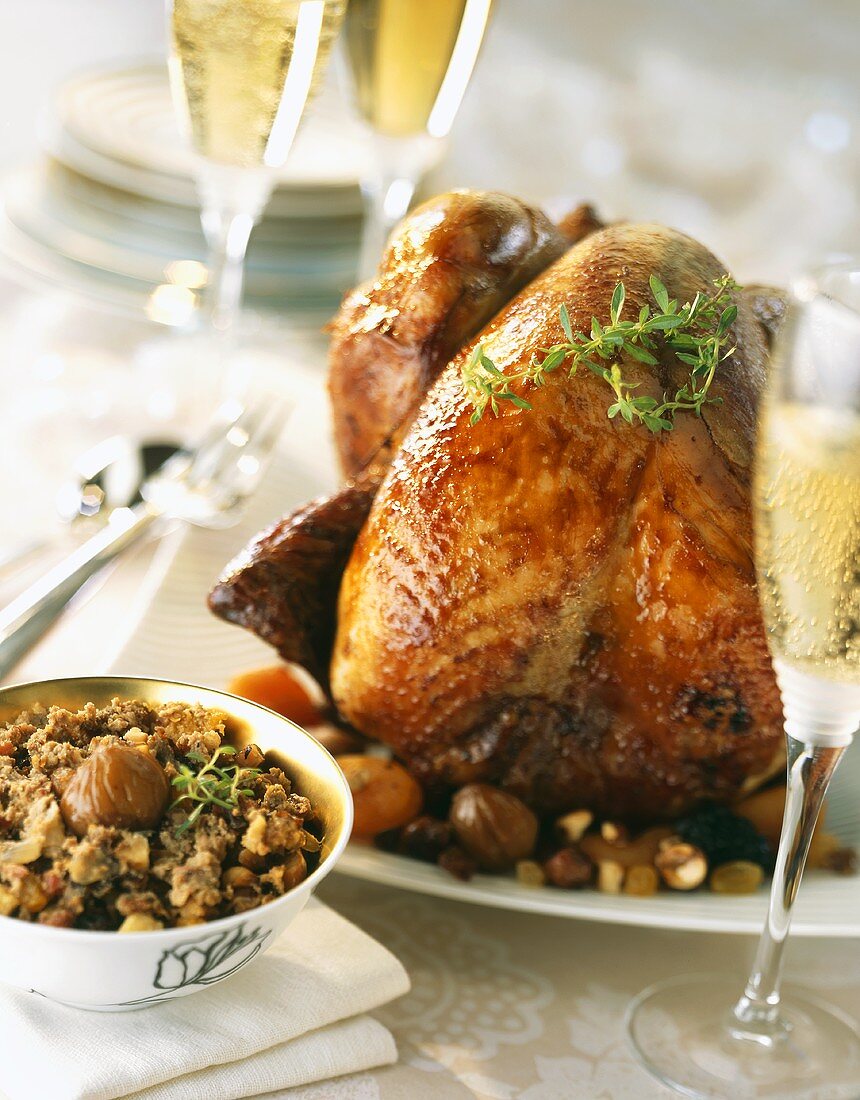 Roast turkey with chestnuts (Christmas dish, France)