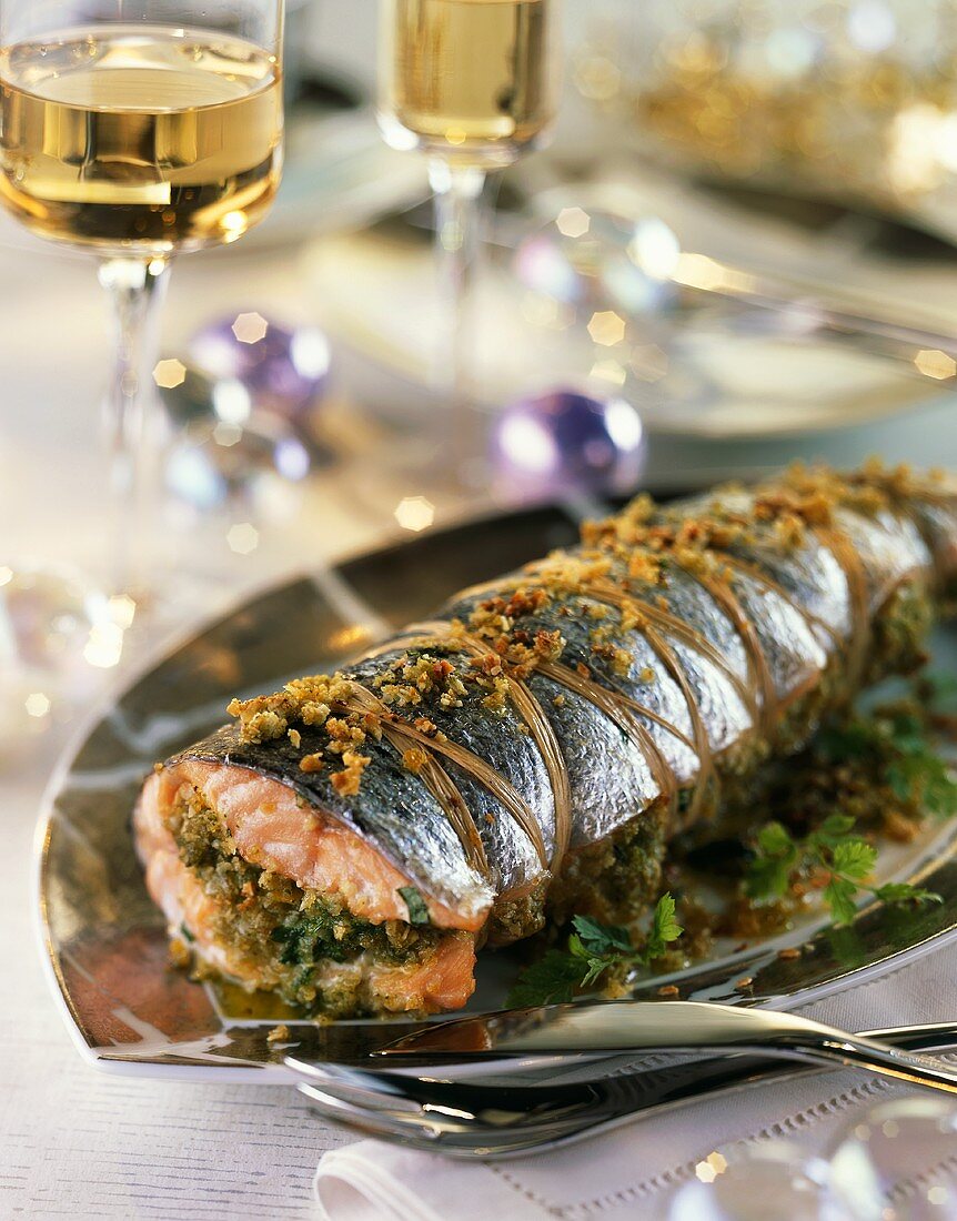 Salmon with almond stuffing for Christmas