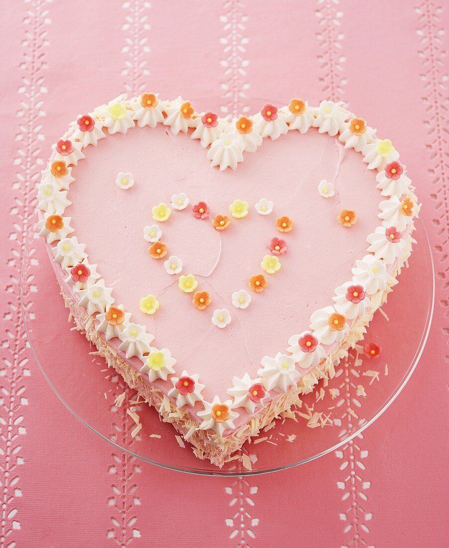 Pink heart-shaped cake