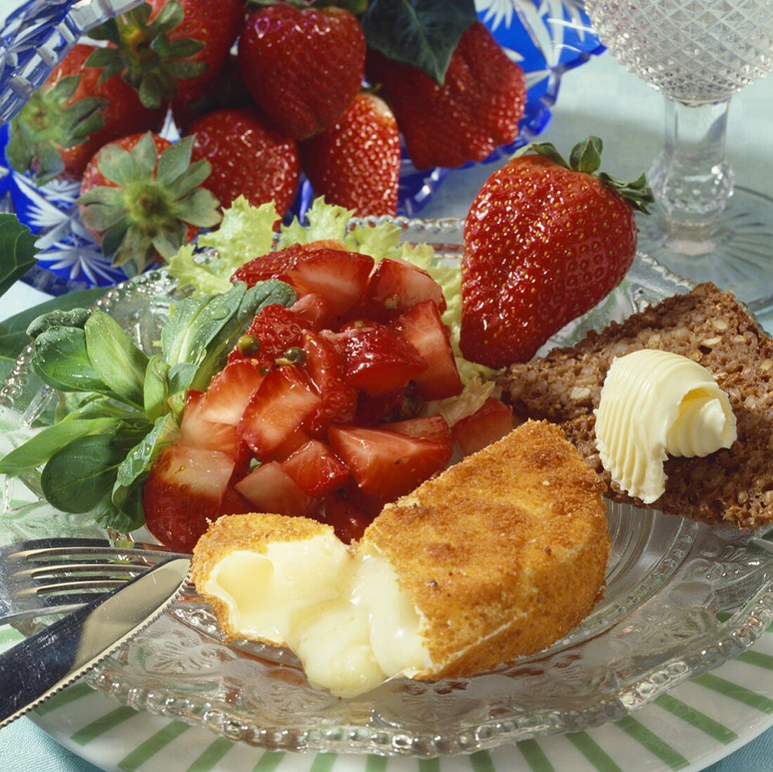 Strawberry relish with fried Camembert