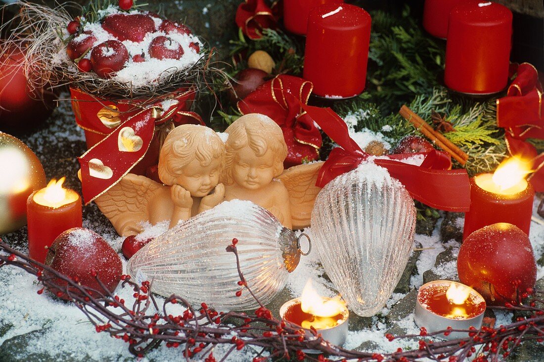 Christmas decorations: terracotta angels and glass cones