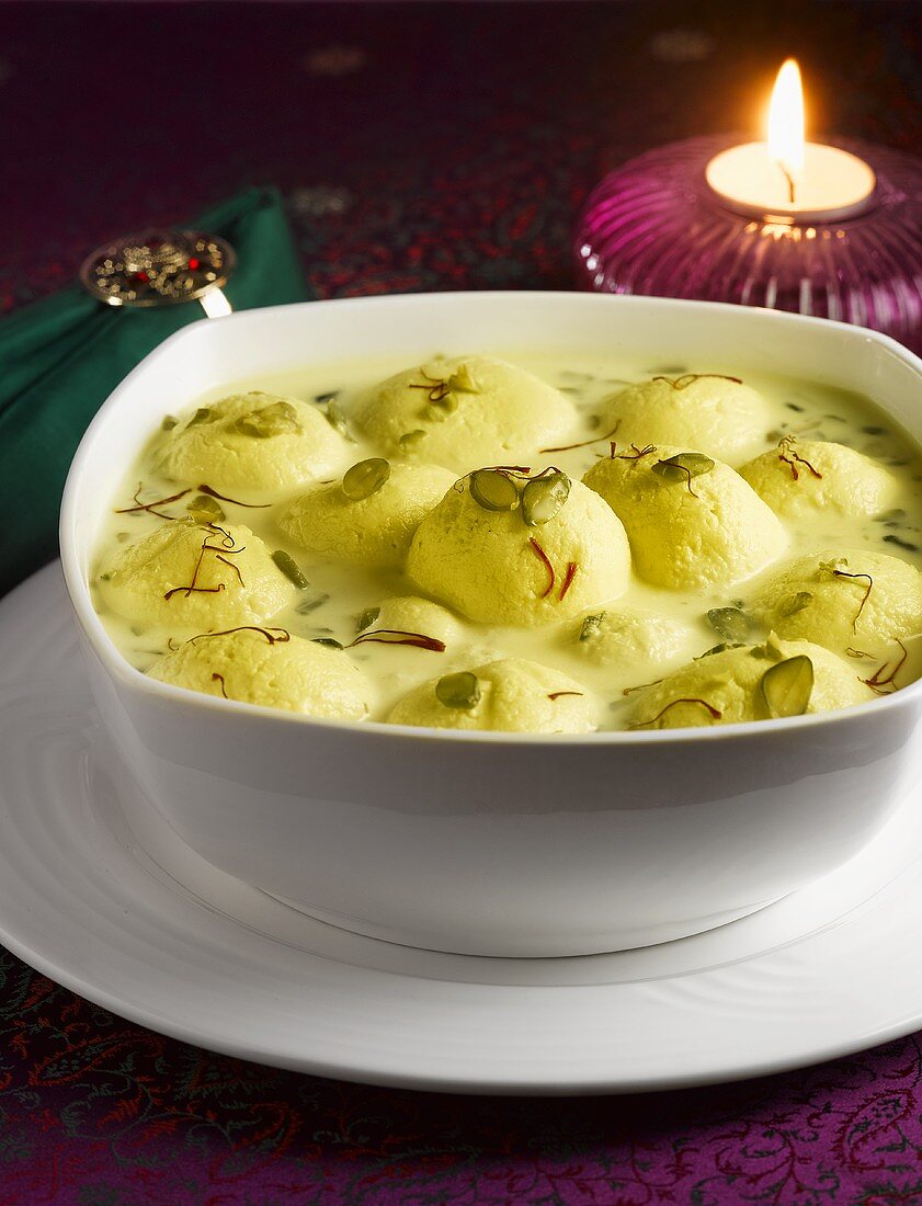 Rasmalai (Paneer balls in cream sauce, India)