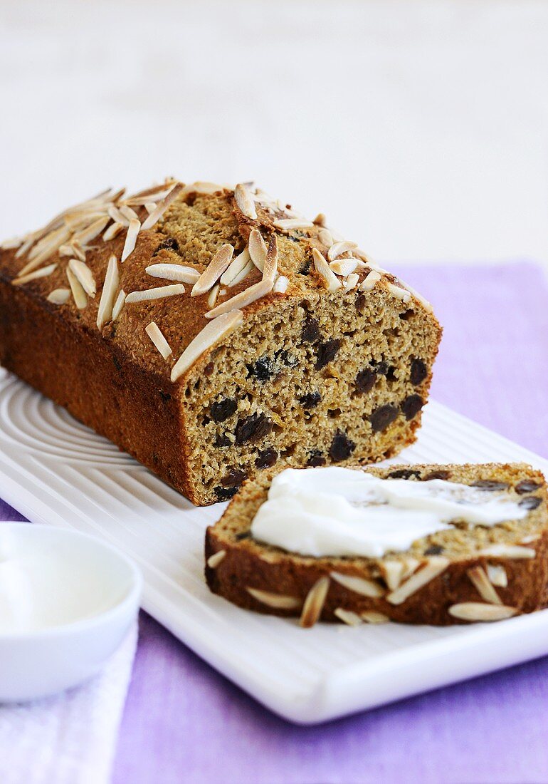 Fruit loaf with nuts and slivered almonds