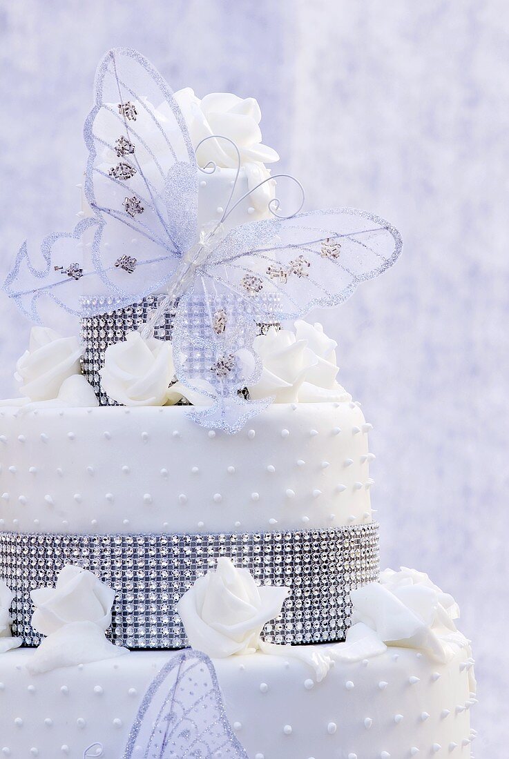 Wedding cake with rhinestones and butterfly