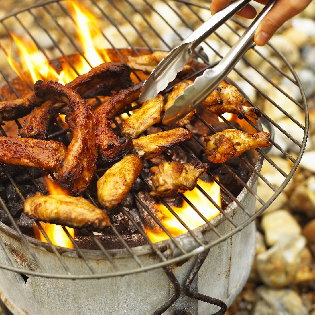 Rippchen und Hähnchenflügel grillen