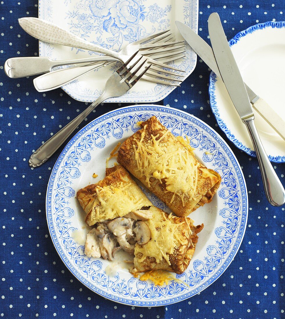 Pancakes with chicken and mushroom filling
