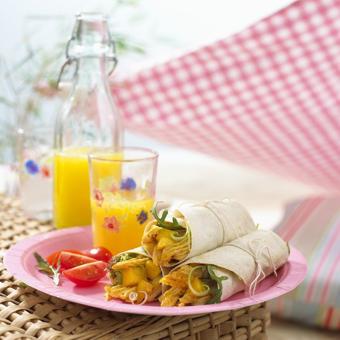 Chicken and mango wraps for a picnic