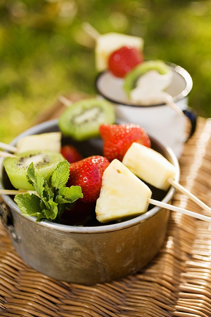 Fruit skewers for a picnic