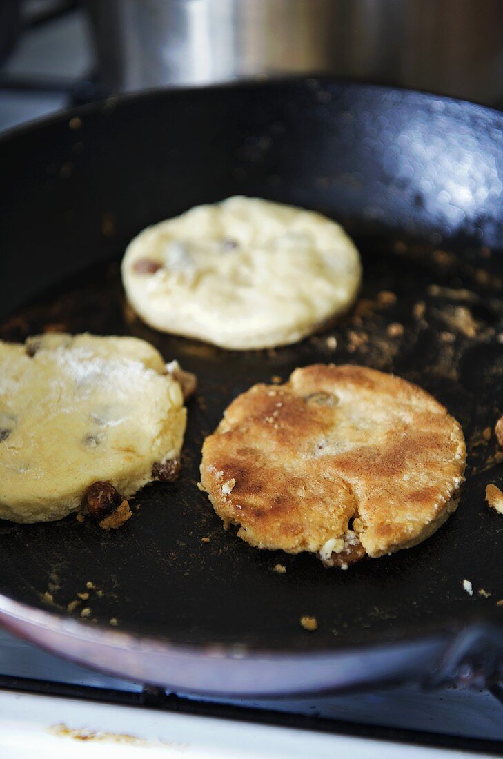 Welsh cakes in a frying pan (Griddle cakes, Wales)