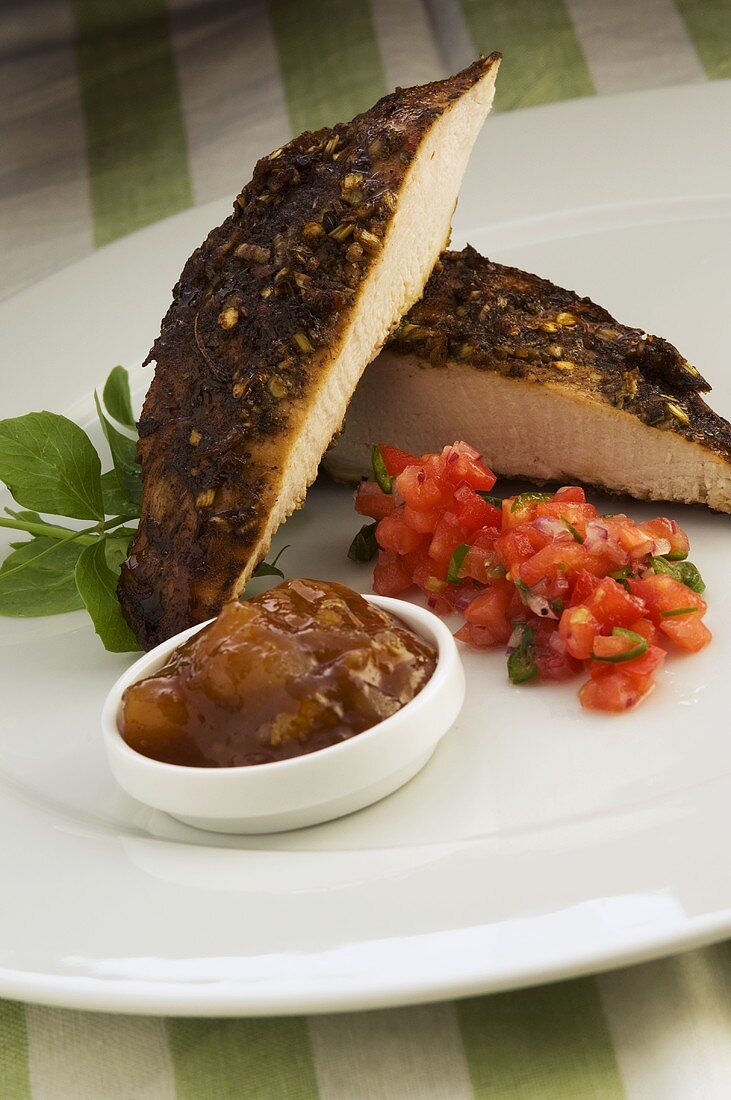 Jerk Chicken mit Salsa und Chutney (Jamaika)