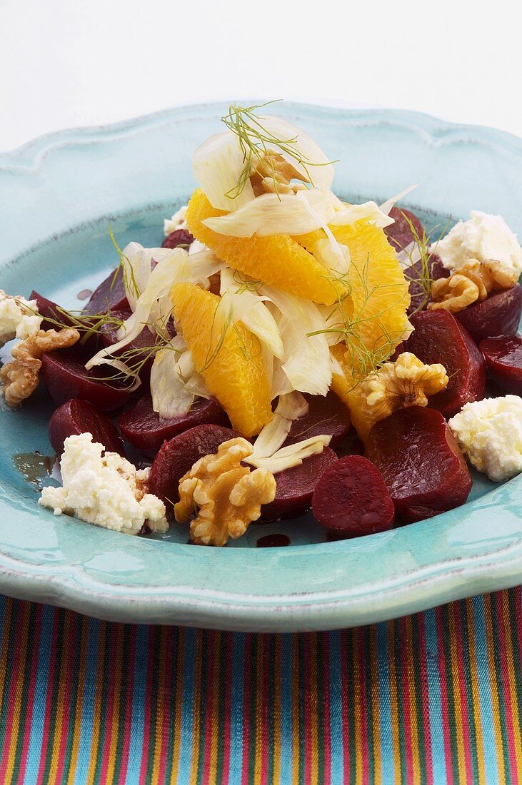 Beetroot and orange salad with walnuts and feta
