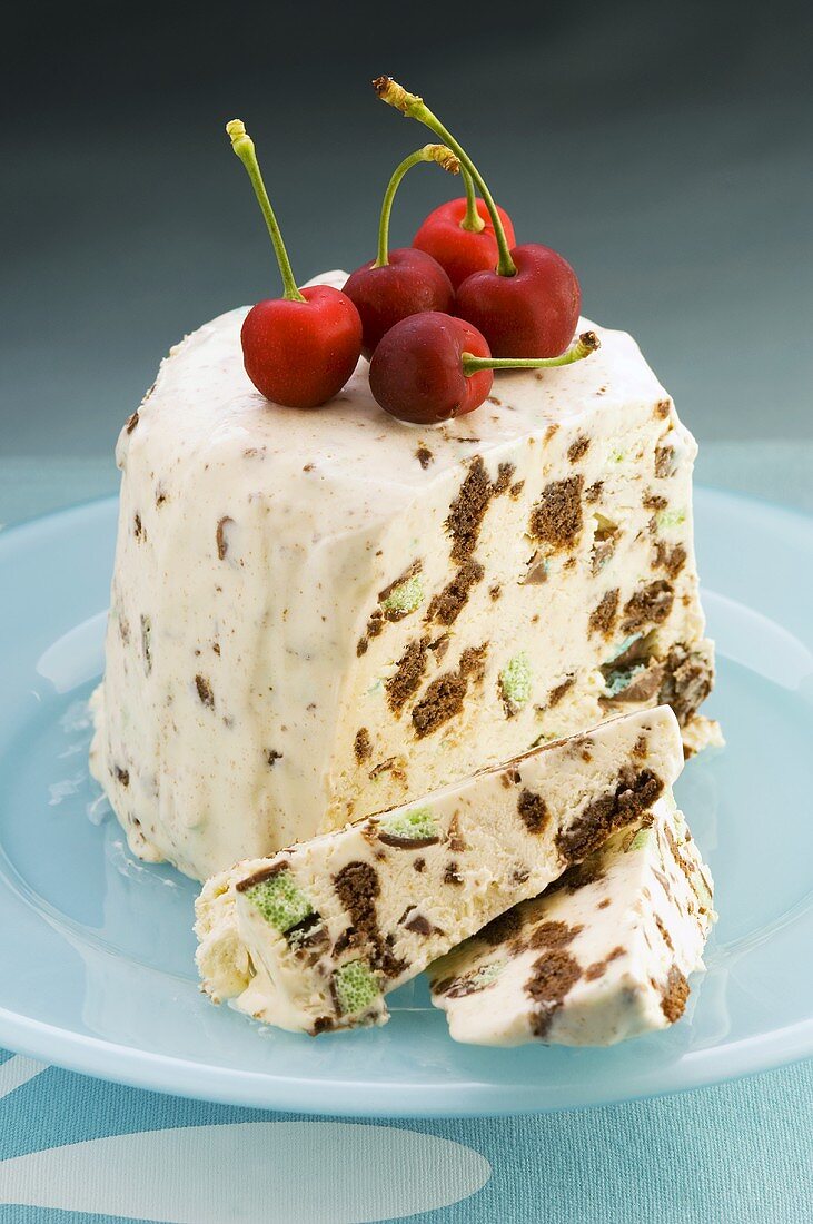 Iced bombe with peppermints and cherries
