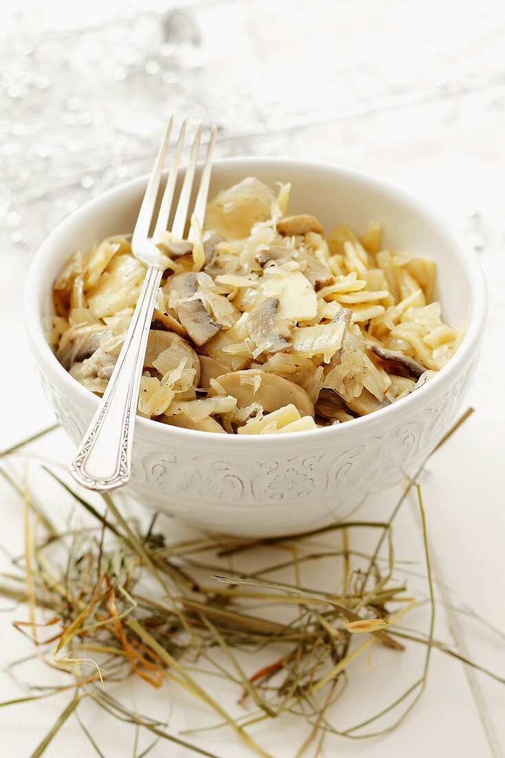Lazanki (pasta with sauerkraut and mushrooms, Poland) for Christmas