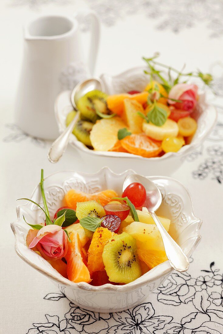 Fruit salad with rose